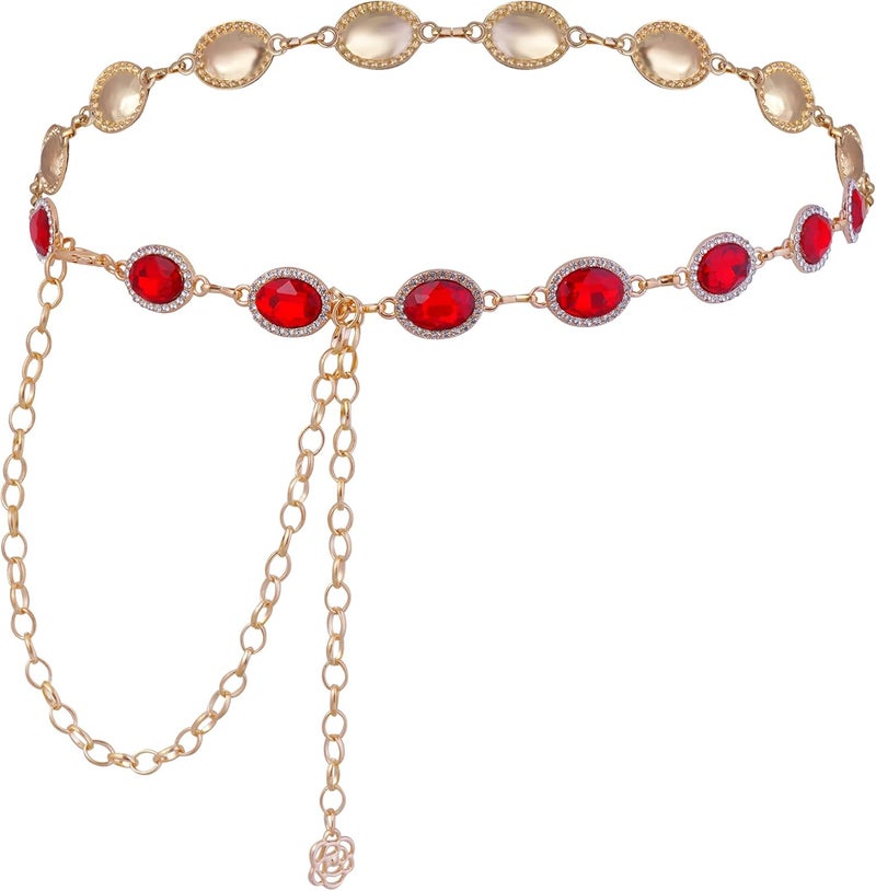 phnydreg Red Chain Belt Red Western Belt for Women Metal Cowgirl Waist Belt for Dresses Jeans Cosplay Party - Image 1